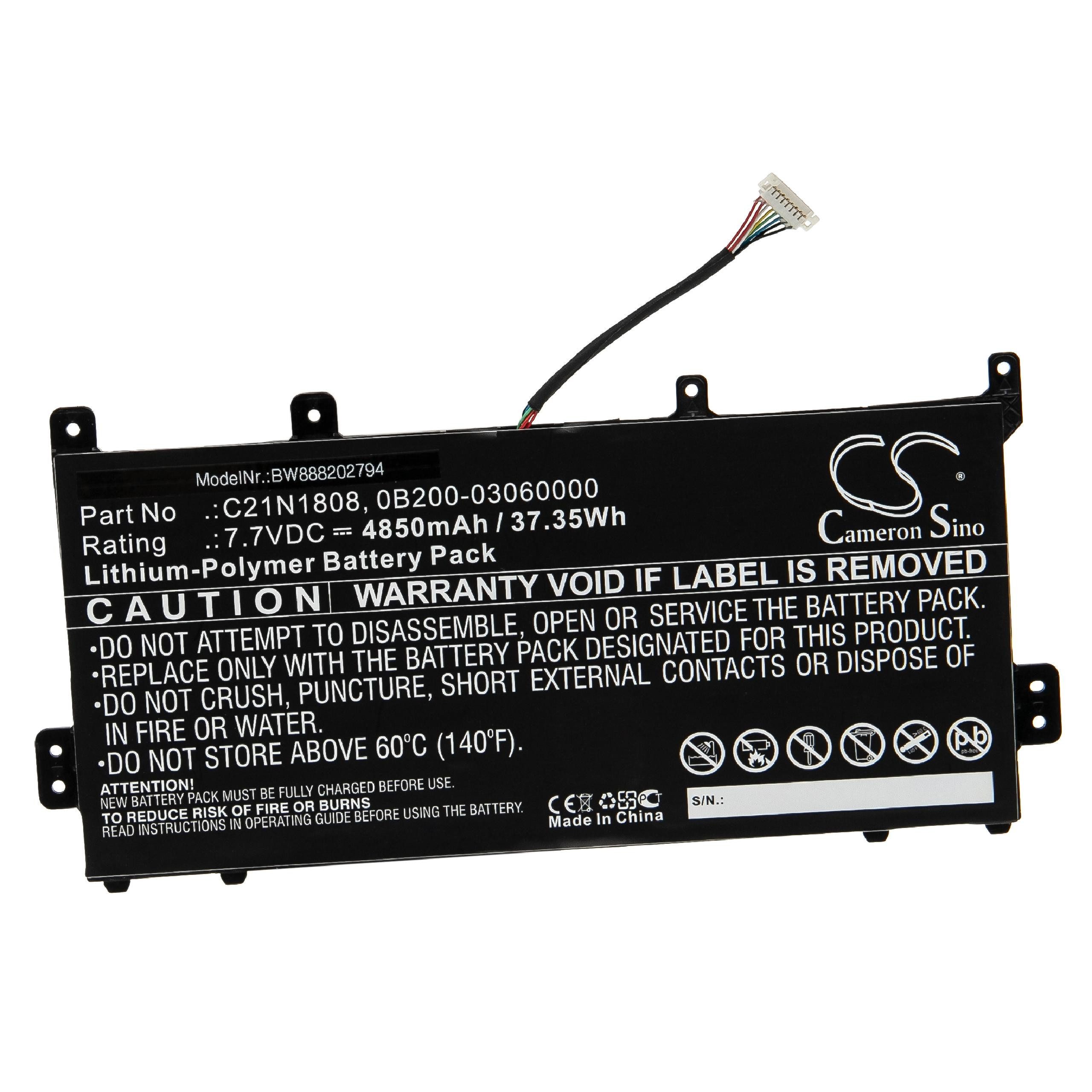 4850 Originalteilebezeichnung 0B200-03060000, / (4850mAh, Notebook C21N1808 Notebook Ersatz für Baugleiche / Li-Polymer) Asus mAh Netbook für 0B200-03130000, vhbw 7,7V, Notebook Laptop-Akku