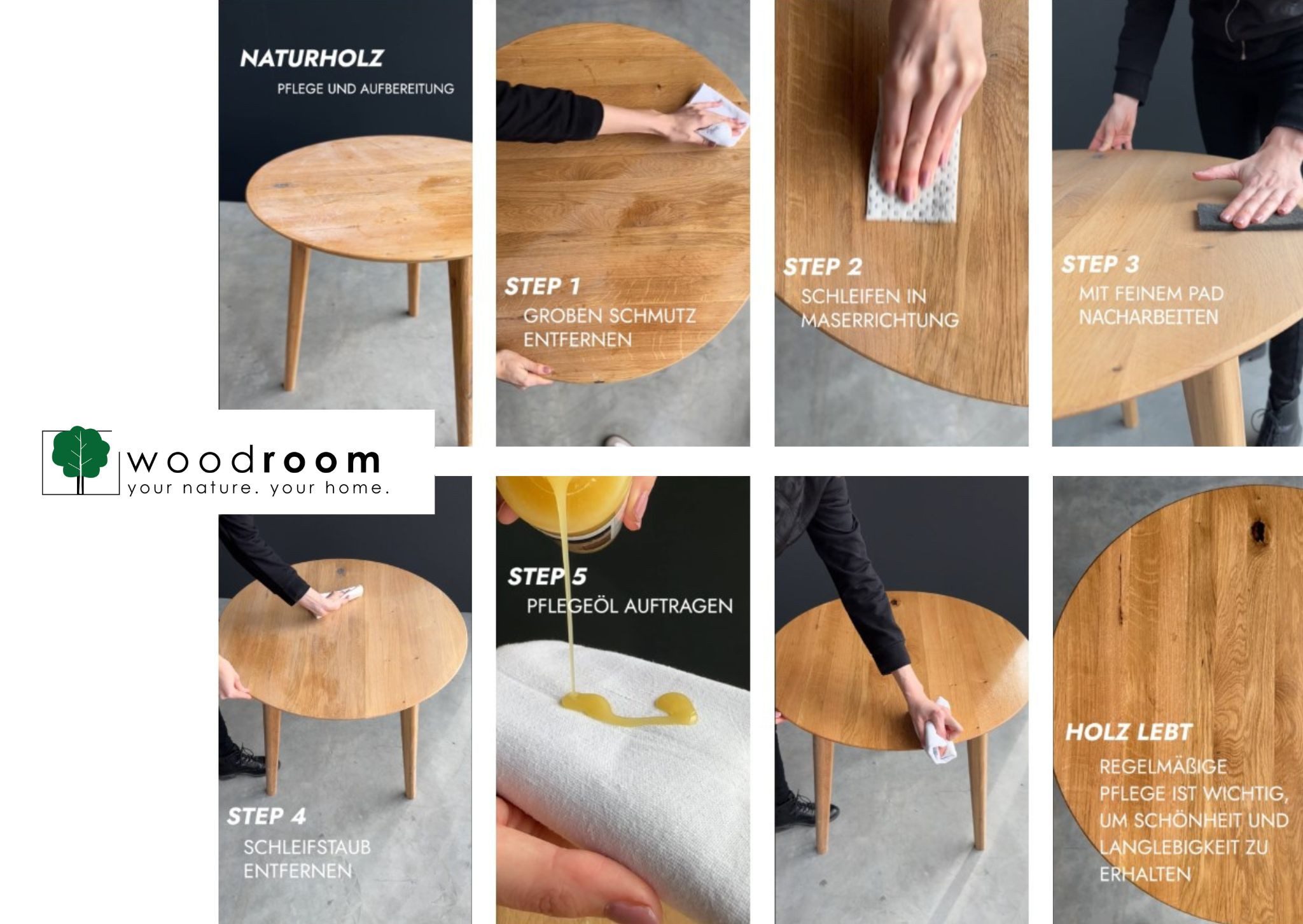 Woodroom Möbelpflegeöl-Set (6 St., 150 ml), Möbelöl, Pflegeöl, Pflegeöl für Massivholz