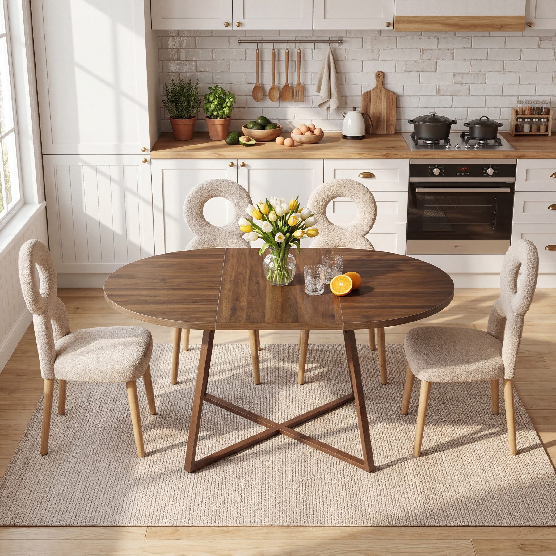 Tribesigns Esstisch Oval, 150cm Esszimmertisch für 4–6, Küchentisch mit Metallkreuzgestell