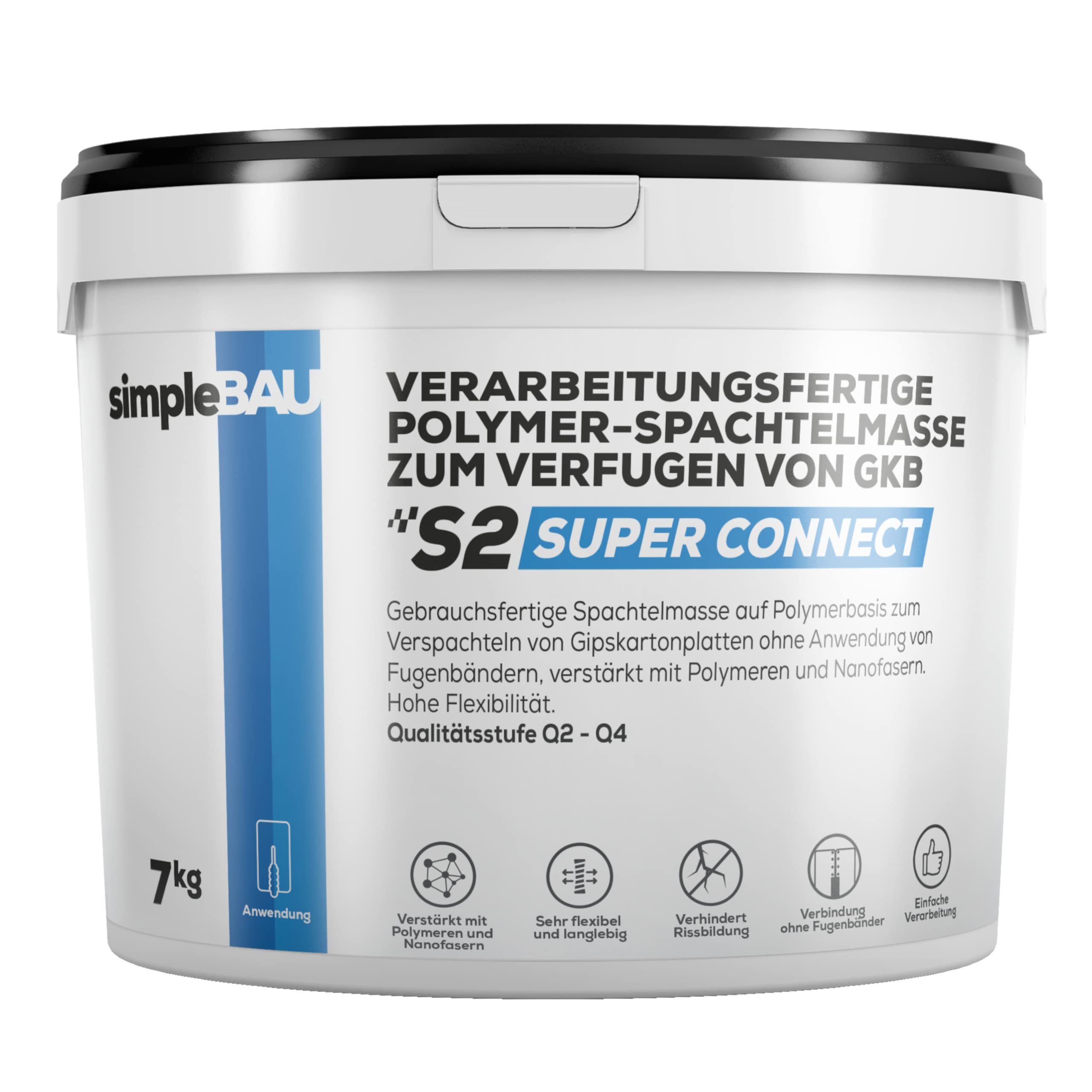 simpleBAU Dichtstoff Weiß Innen 7kg, Polymerbasierte Fertigspachtel für Gipskartonplatten