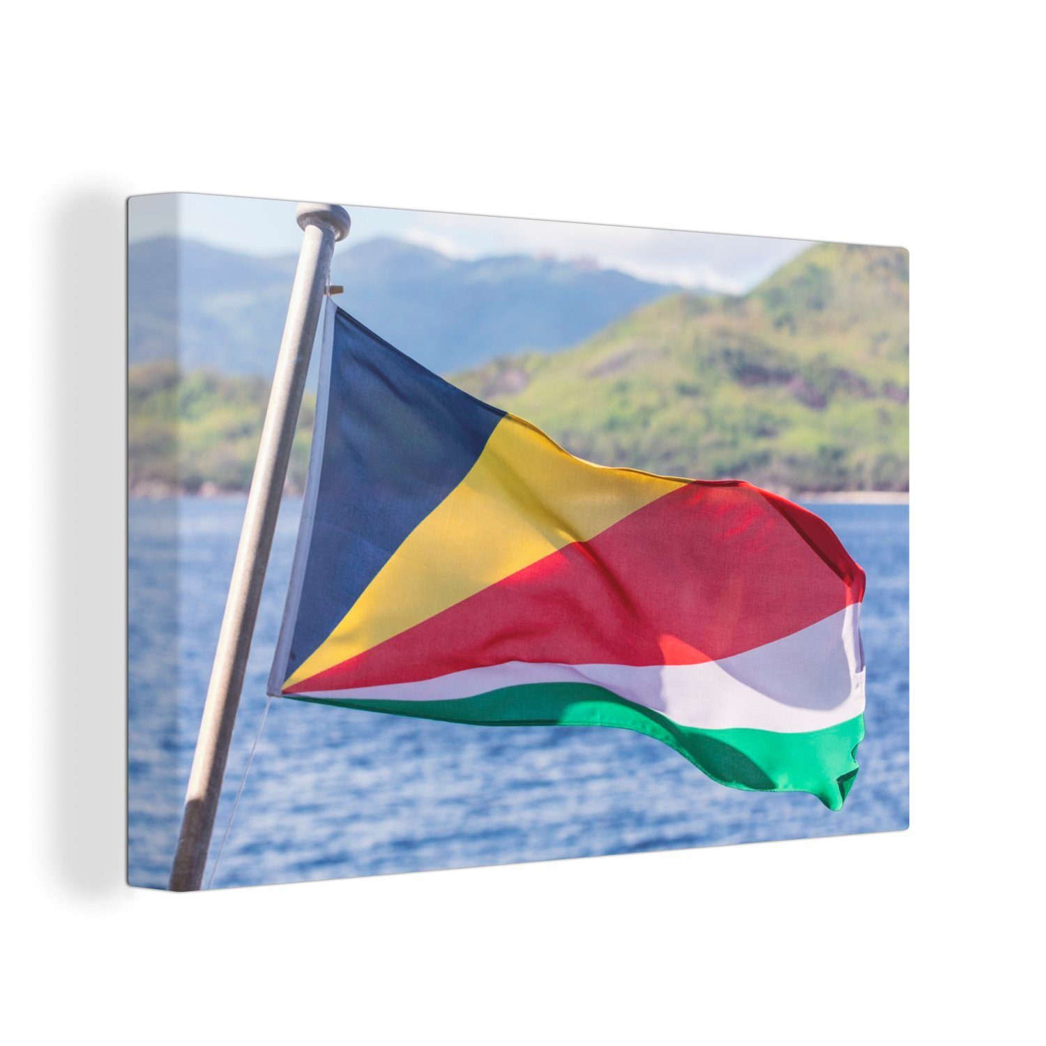 OneMillionCanvasses® Wanddeko, 30x20 (1 der Meer, Wandbild Flagge Seychellen cm für Leinwandbild Aufhängefertig, das Leinwandbilder, St),