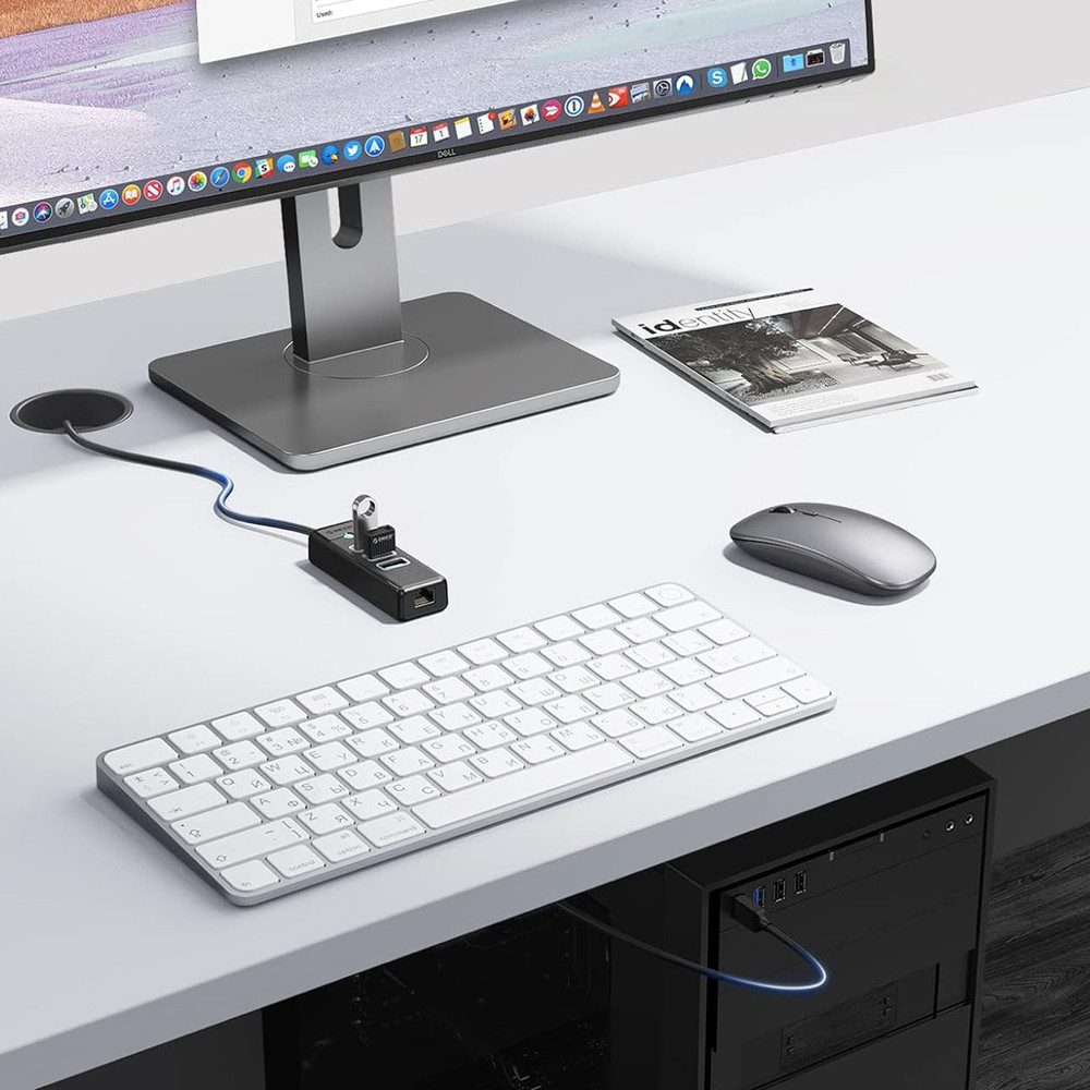 ORICO USB-Hub USB-Verteiler Dockingstation HUB (4-in-1, USB-A, 3x USB-A, 2,5G LAN, kompakt)