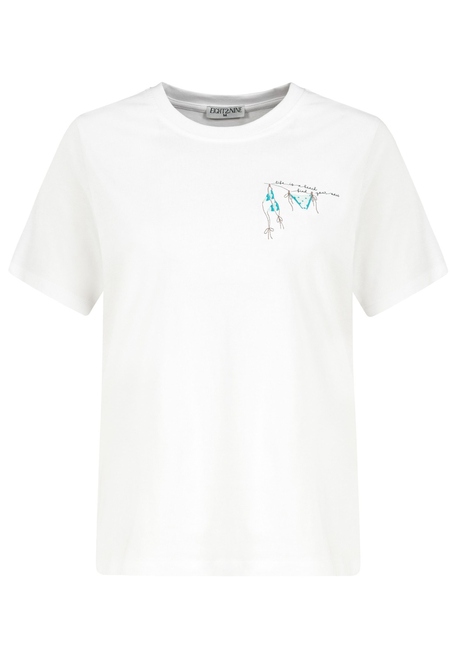 Eight2Nine T-Shirt Damen T-Shirt mit Stickereien und Prints Baumwollshirt, Kombination aus Print & Stickerei