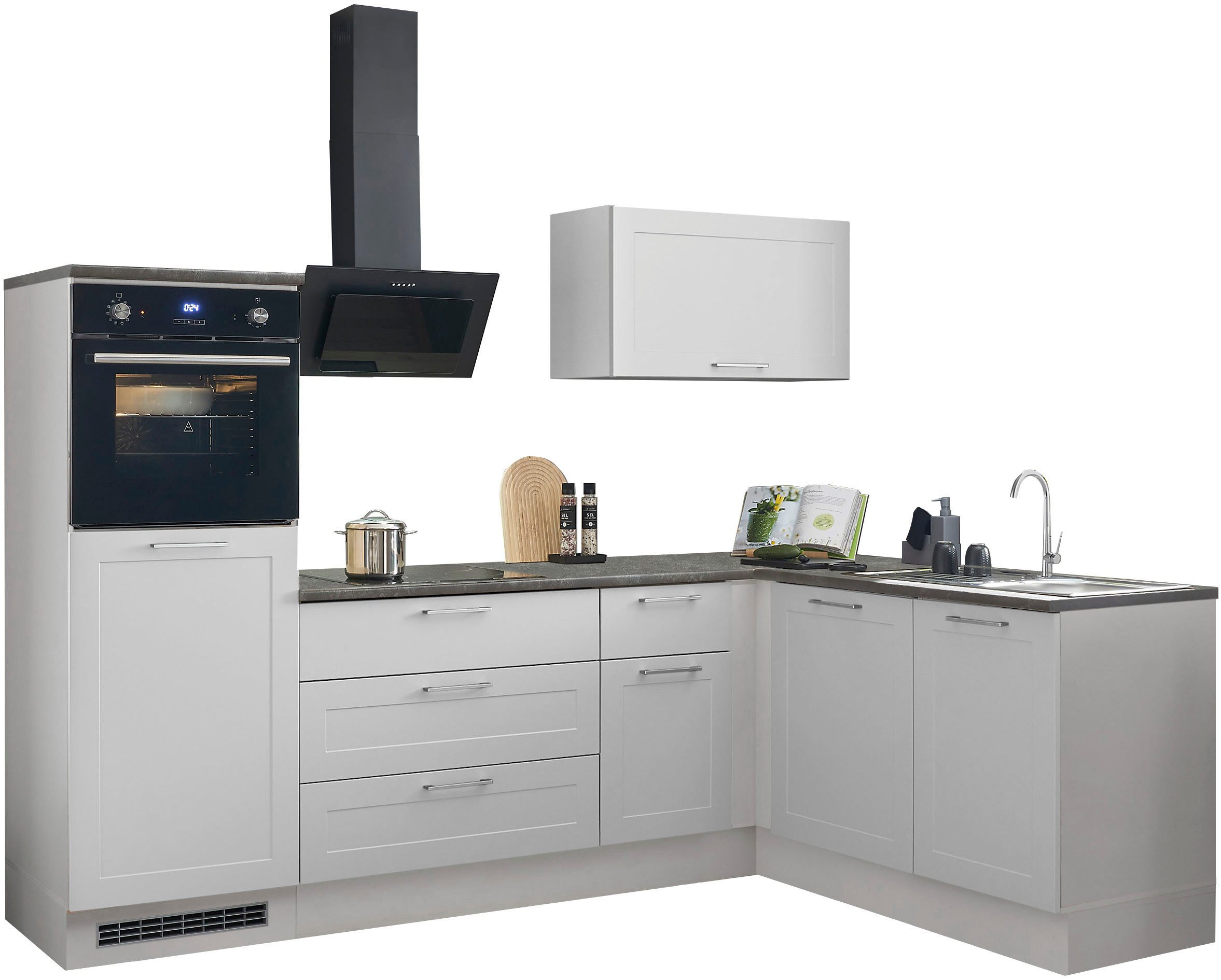 Artikel klicken und genauer betrachten! - Die Küche »Marsi« von BASIC by Balculina mit Soft-Close-Funktion ist perfekt für jeden modernen Wohnraum. Mit ihrem wechselbaren Türanschlag und höhenverstellbare Füßen passt sie sich optimal an jede Küche an. Die Türen und Schubkästen verfügen über Soft-Close, was für ein sanftes und leise Schließen sorgt. Besonders attraktiv ist, dass du die Wahl hast, die Küche mit oder ohne E-Geräte zu erwerben. | im Online Shop kaufen