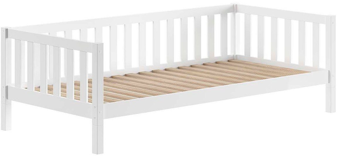 Vipack Kinderbett Dallas, Massivholzbett, umbaubar vom Boden- zum Daybett (inkl. Rolllattenrost und Sprossenumrandung, 90 oder 140x200 cm breit), stabil und standfest gebaut, wahlweise Kiefer massiv natur oder weiß