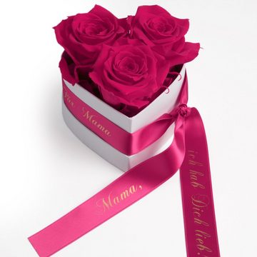 Kunstblume Rosenbox Herz 3 Infinity Rosen Mama, ich hab Dich lieb Geschenk Rose, ROSEMARIE SCHULZ Heidelberg, Höhe 10 cm, echte Rosen haltbar bis zu 3 Jahre