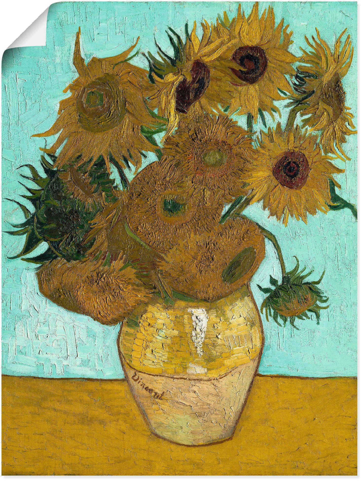 mit Wandaufkleber Artland St), in Poster versch. Wandbild als Leinwandbild, (1 Größen Blumen 1888, Vase Sonnenblumen. oder