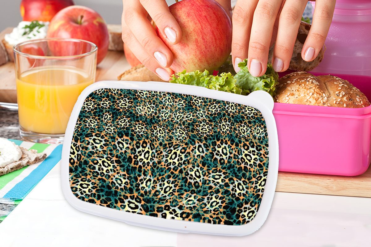 MuchoWow Lunchbox Leopardenmuster - Mädchen, - Kinder, für Design Erwachsene, Tiere, Brotdose Kunststoff Kunststoff, rosa (2-tlg), Brotbox Snackbox