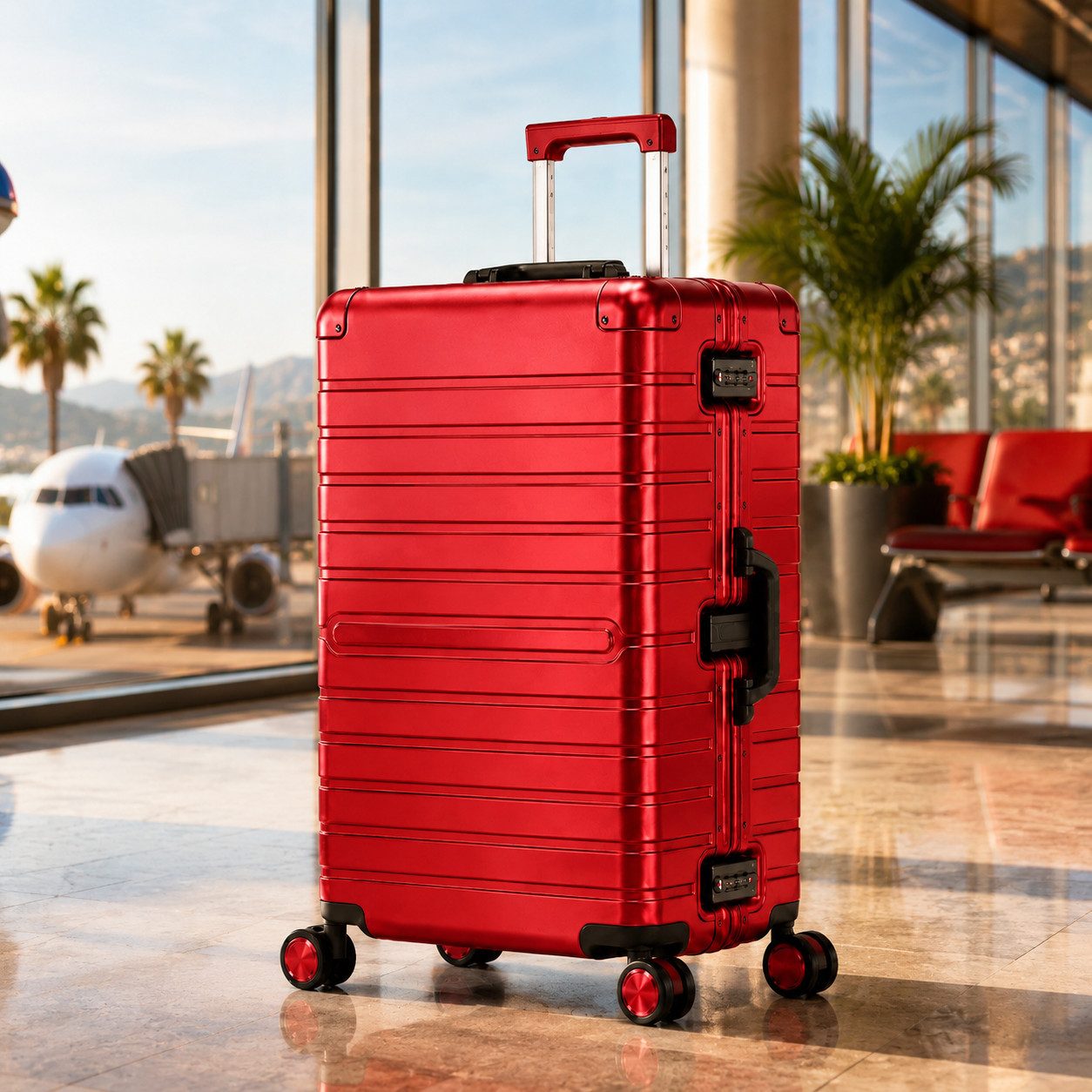 Travelhouse Koffer 100% Aluminium OSLO L - verschiedene Farben, 4 Rollen, aus Aluminium, mit voll gefüttertem Innenraum, mit Kantenschutz