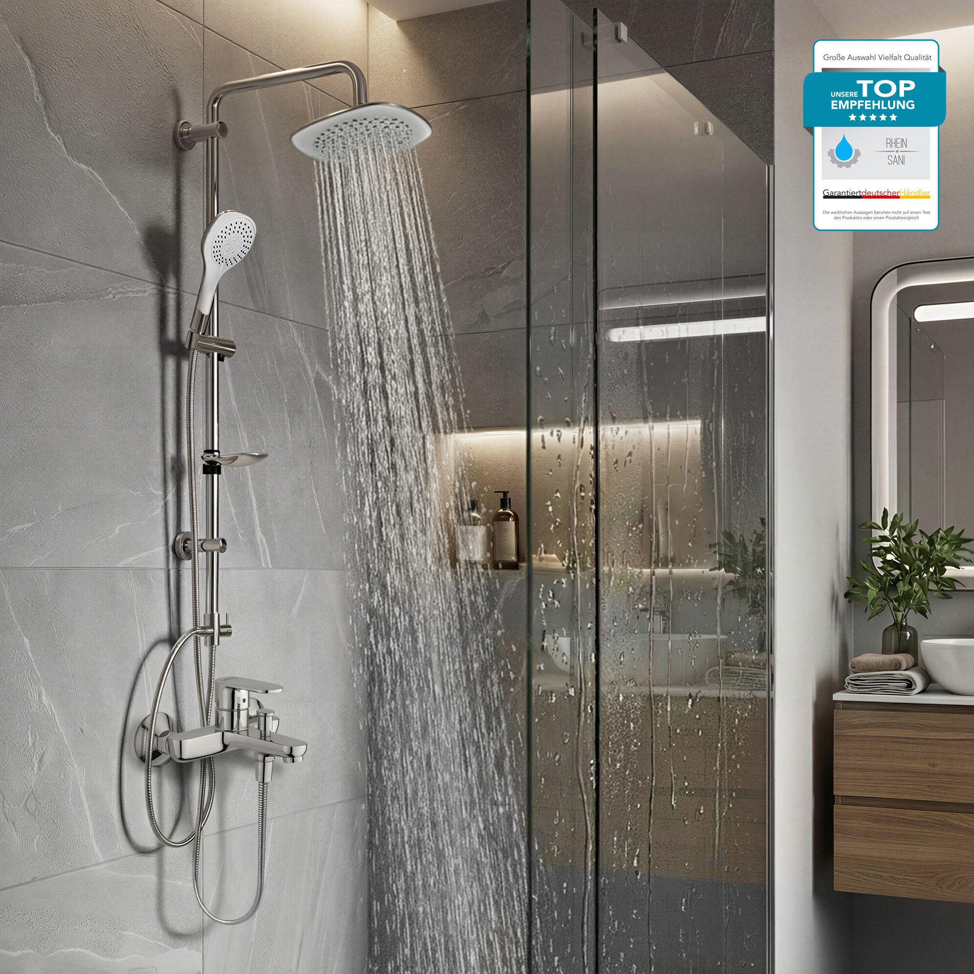 hansgrohe Wannenarmatur Vernis Blend mit Wannenmischer, Handbrause oder Regendusche, Aufputz (Spar-Set) Einhebel Badewannenarmatur, chrom oder schwarz matt