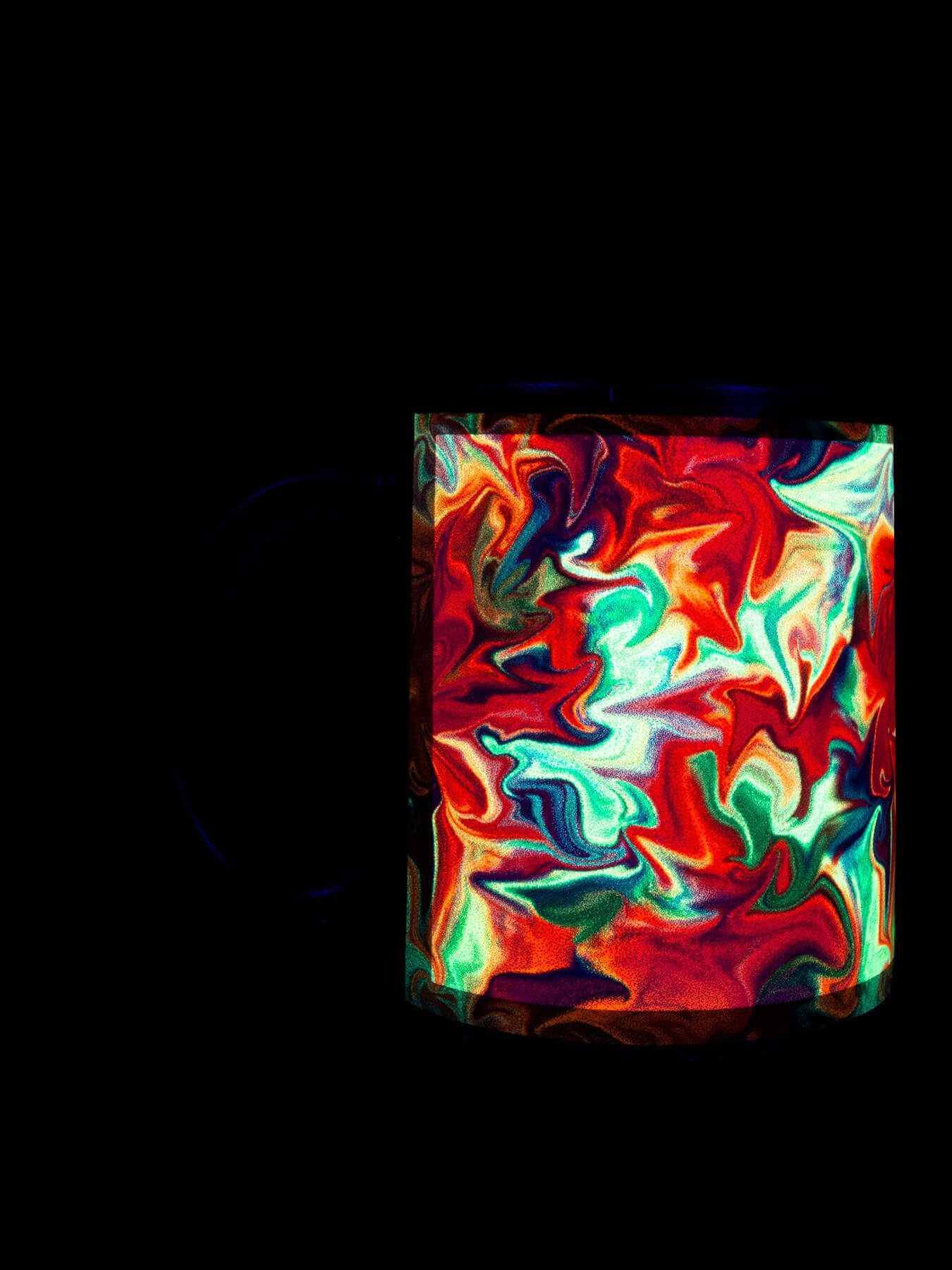 Tasse Neon Spring", unter Fluo leuchtet "Oil Cup UV-aktiv, Keramik, Motiv PSYWORK Tasse Schwarzlicht Painted