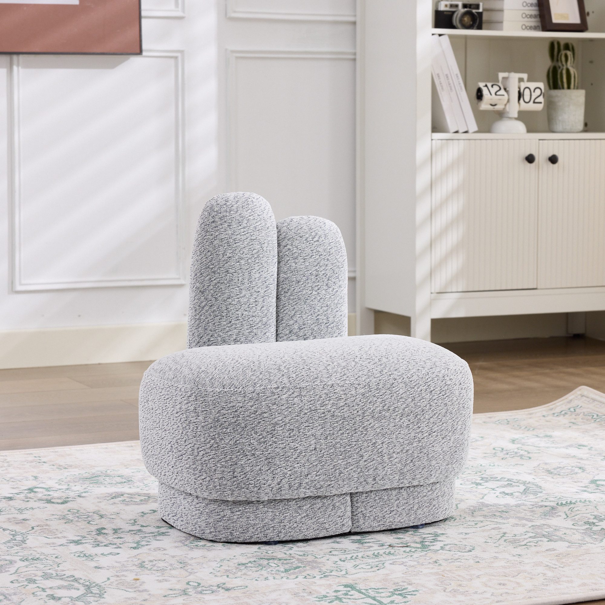 HAUSS SPOLE Loungesessel Hasenohren-Sitzhocker,Stoffhocker mit Ohren,nicht abnehmbar,Grauweiß (Spielzimmer-Hocker Hasen-Stuhl mit aufgestickten Ohren-Details, als gemütliche Fußstütze auf der Couch), für Kinder
