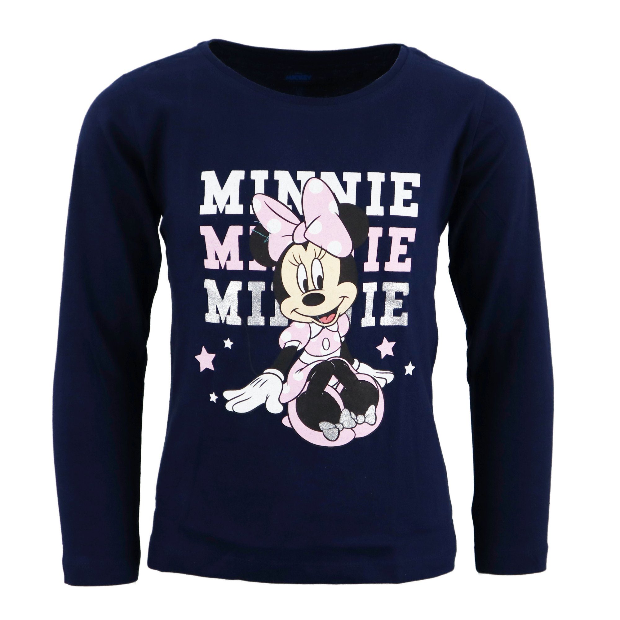 Langarmshirt 100% Maus 104 Gr. Mouse oder Minnie Mädchen Baumwolle, 134, Shirt Disney Pink Kinder Minnie Dunkelblau bis