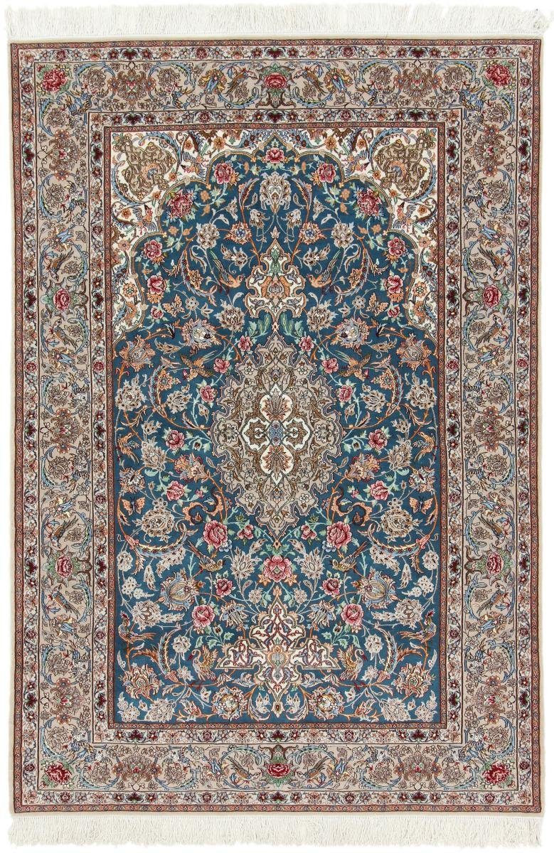 Orientteppich Isfahan Seidenkette 150x223 Handgeknüpfter Orientteppich, Nain Trading, rechteckig, Höhe: 6 mm