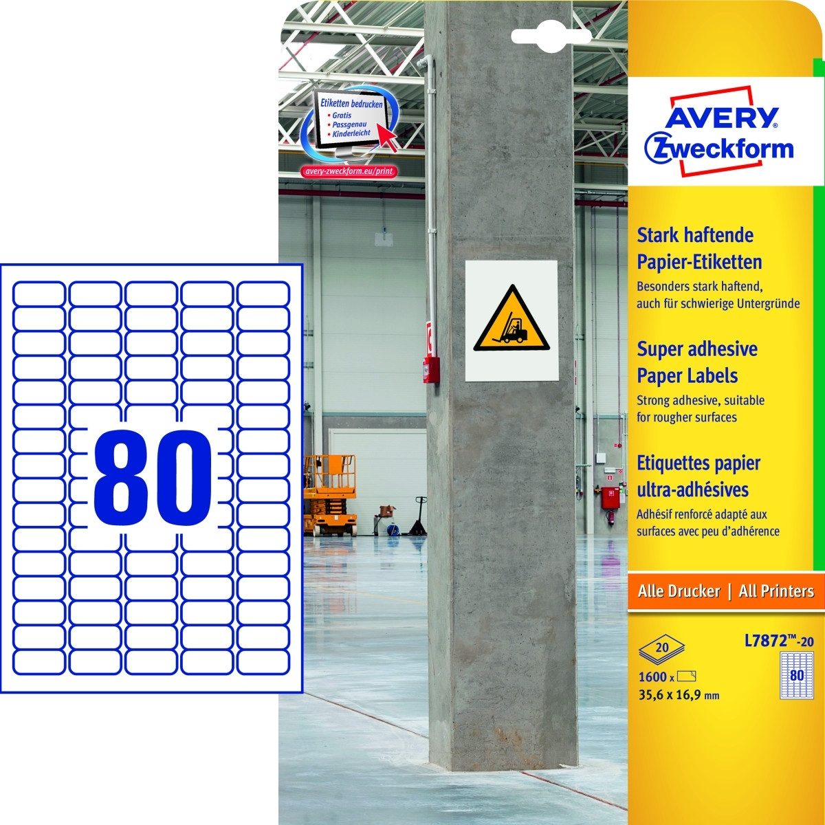 Etiketten Papier-Etiketten stark haftend 35,6x16,9mm VE=20 Bogen/1.600 Etiketten