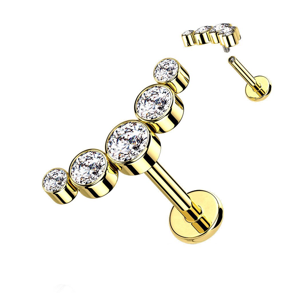 Taffstyle Piercing-Set Piercing Ohr Bogen flach 5 Kristalle Gold Clear 1,2m günstig online kaufen