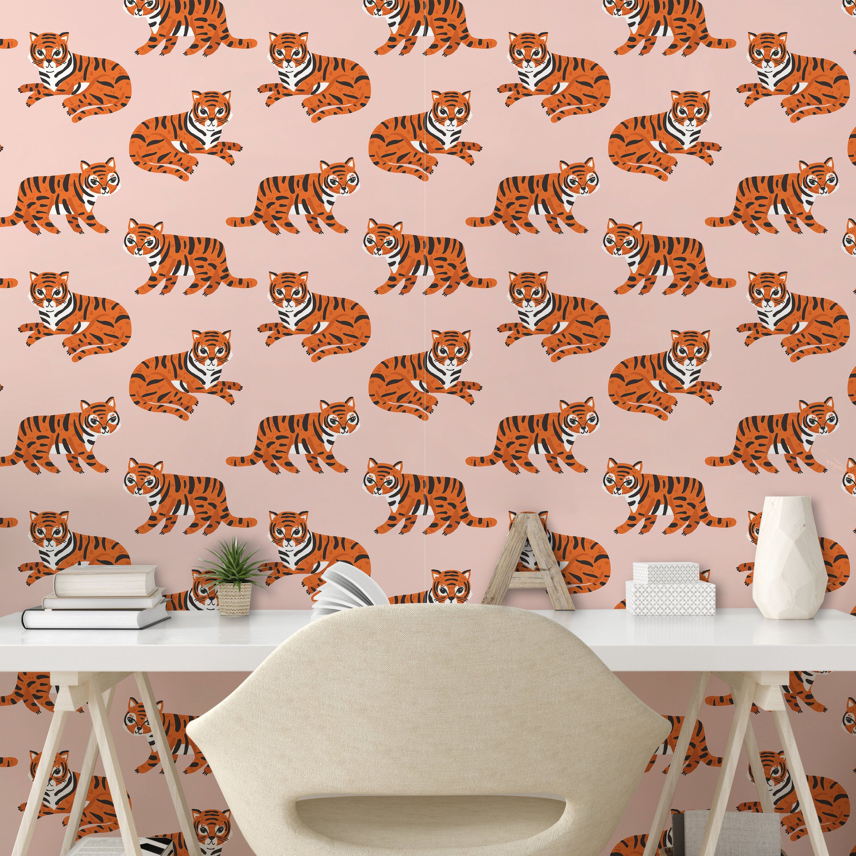 Spaß Tiger-Muster selbstklebendes Wohnzimmer Küchenakzent, Childish Vinyltapete Abakuhaus Safari