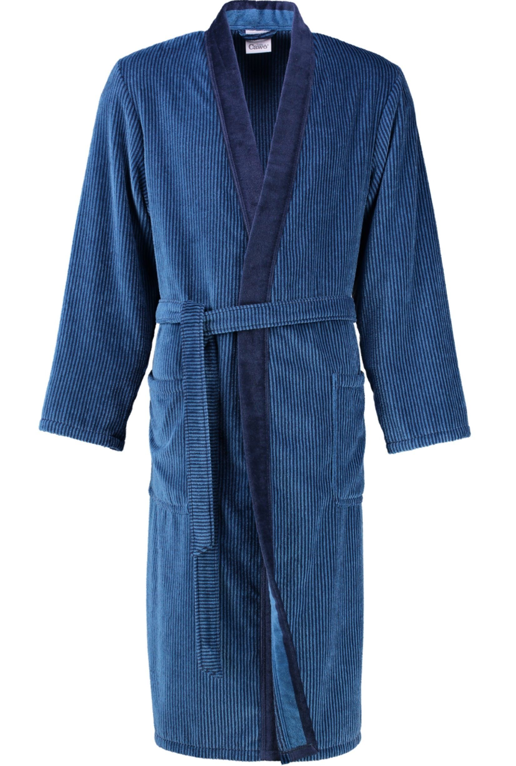 Kimono blau Gürtel, Form Herrenbademantel 5840, Kimono-Kragen, Walkvelours, Cawö Langform,