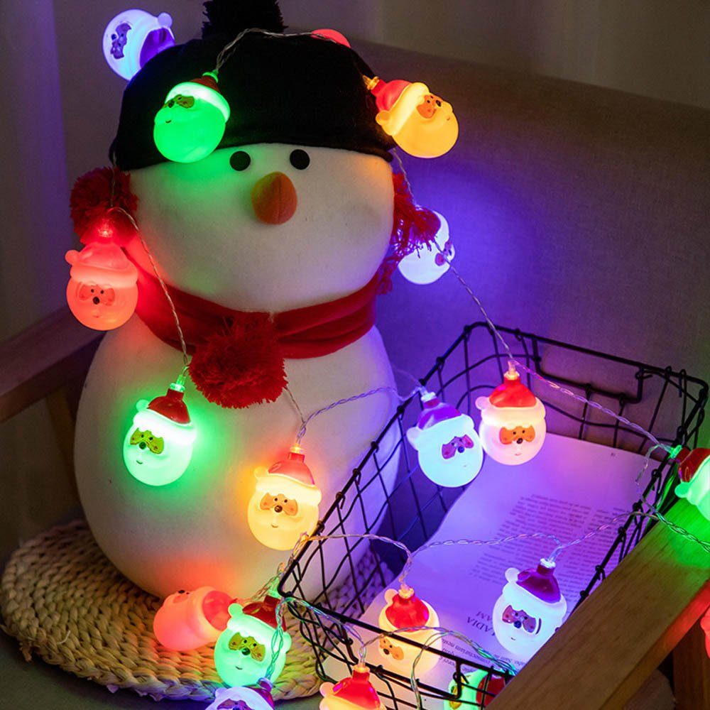 MUPOO LED-Lichterkette LED Lichterkette Weihnachtsmann/Schneemann Batteriebetrieben, Weihnachtsbeleuchtung Lichterkette Innen Außen, 10 LEDs, 1.5M Bunt - Weihnachtsmann