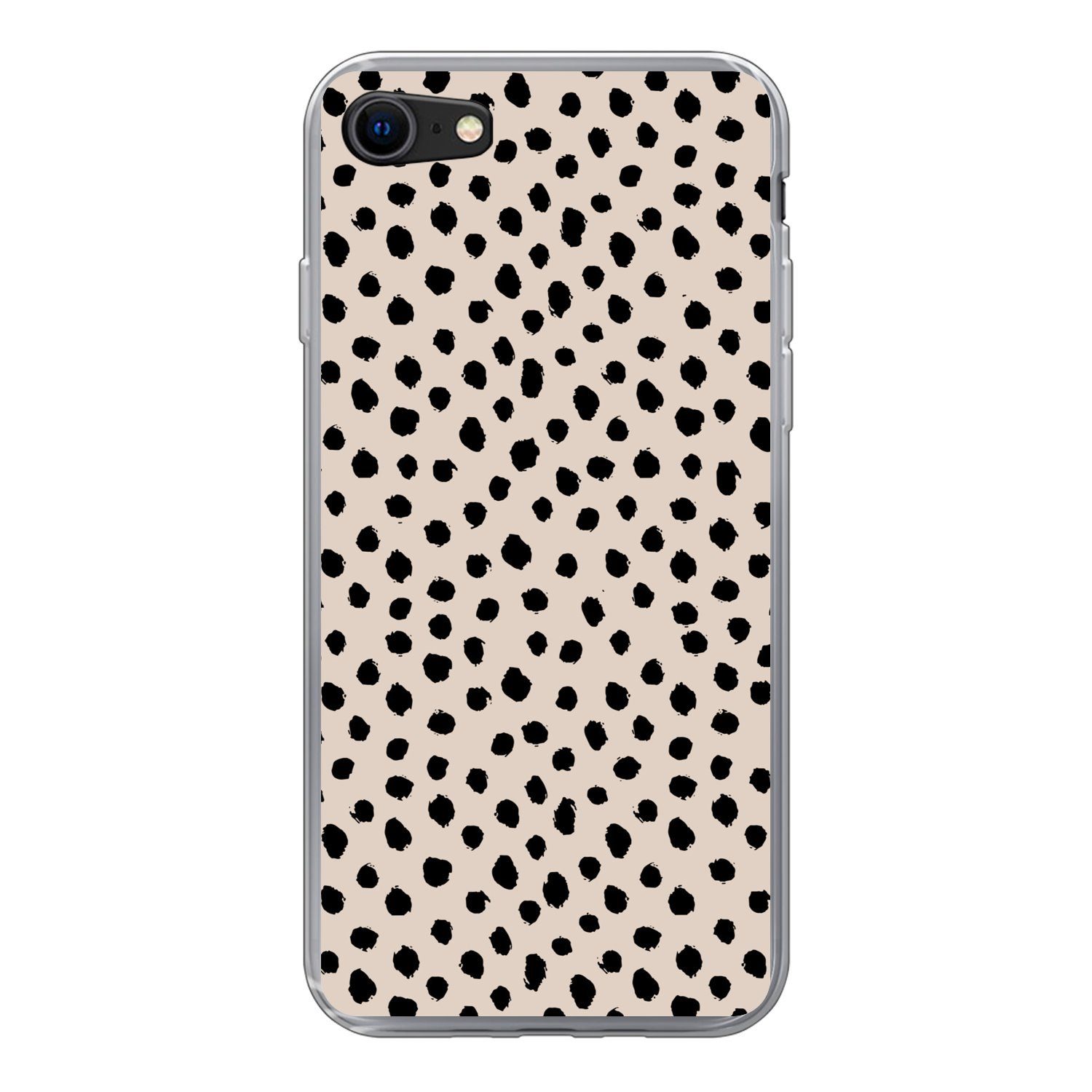 MuchoWow Handyhülle für Apple iPhone 7 Polka dots - Schwarz - Beige, Smartphone-Bumper, Print, Handy Schutzhülle Dünn