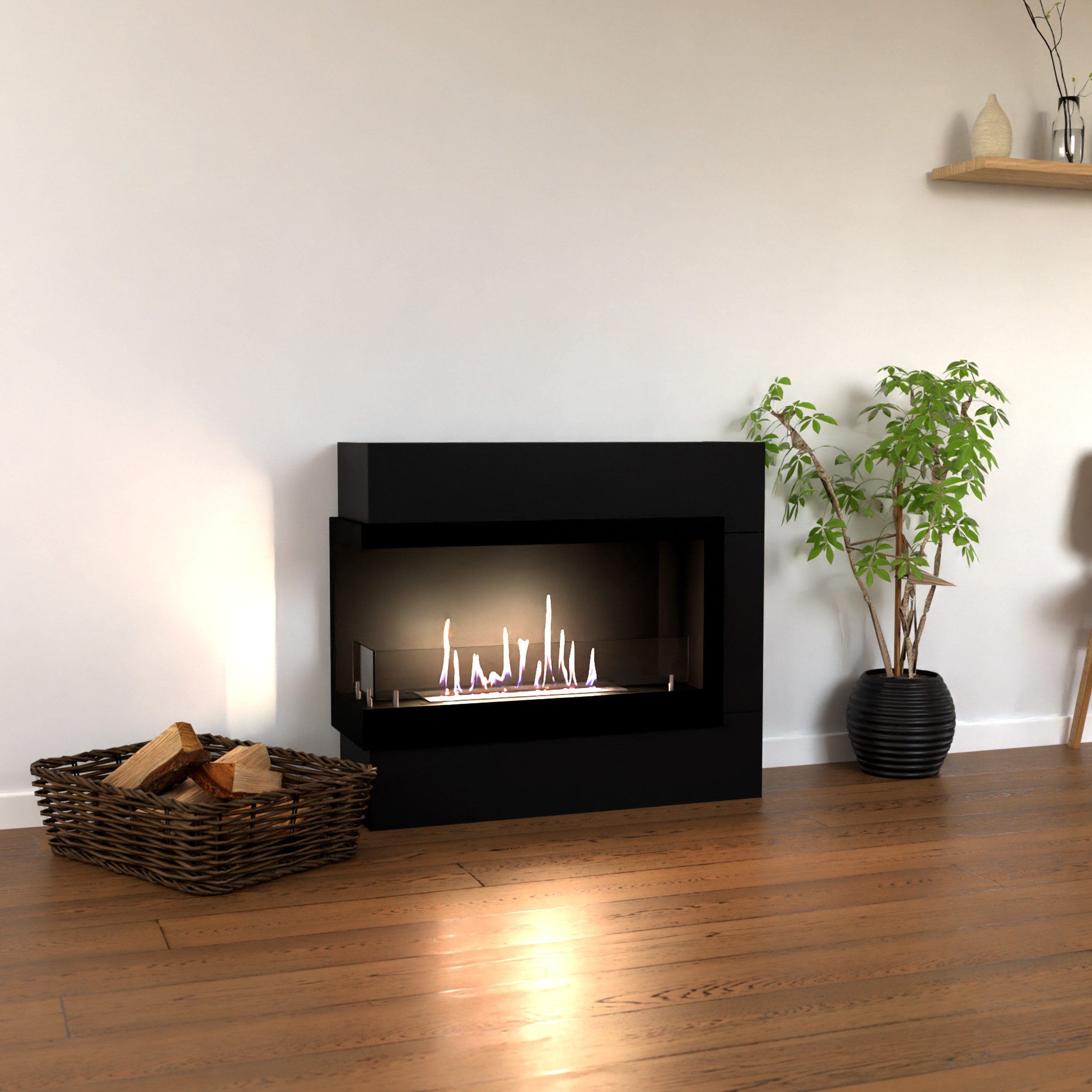 GLOW FIRE Echtfeuer-Dekokamin Halden Mini links Ethanol Kamin, Bioethanol Kamin mit 3h Brenndauer, Heizleistung bis 2kw