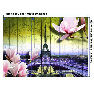 wandmotiv24 Fototapete Holz Blüten Paris Gelb, glatt, Wandtapete, Motivtapete, matt, Vliestapete