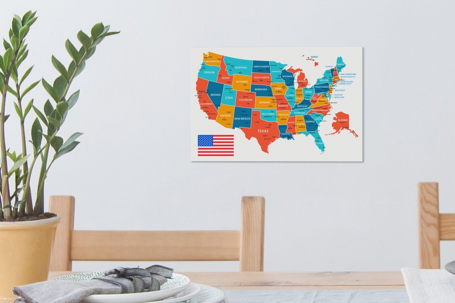 OneMillionCanvasses® Leinwandbild Karte von Amerika in Farbe, (1 St), Leinwand Bilder Klein, Wand Dekoration Aesthetic 30x20 cm – Bild 5 von 5