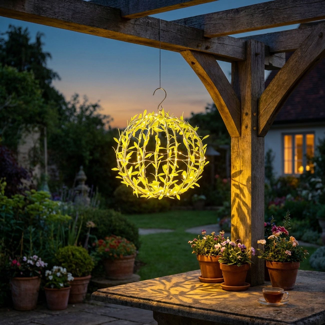 shop'n smile ideoon Hängeleuchten Solar-Leuchtkugel im Blätterdesign Ø20cm mit 72 LEDs IP44, LED fest integriert, Außenleuchte/2 Leuchtmodi/PVC-Blättern