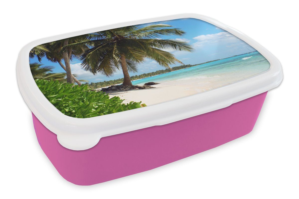 Kunststoff - Erwachsene, Tropisch, Palme Mädchen, Snackbox, für Kinder, rosa - (2-tlg), Kunststoff, Meer Brotdose Lunchbox MuchoWow Brotbox