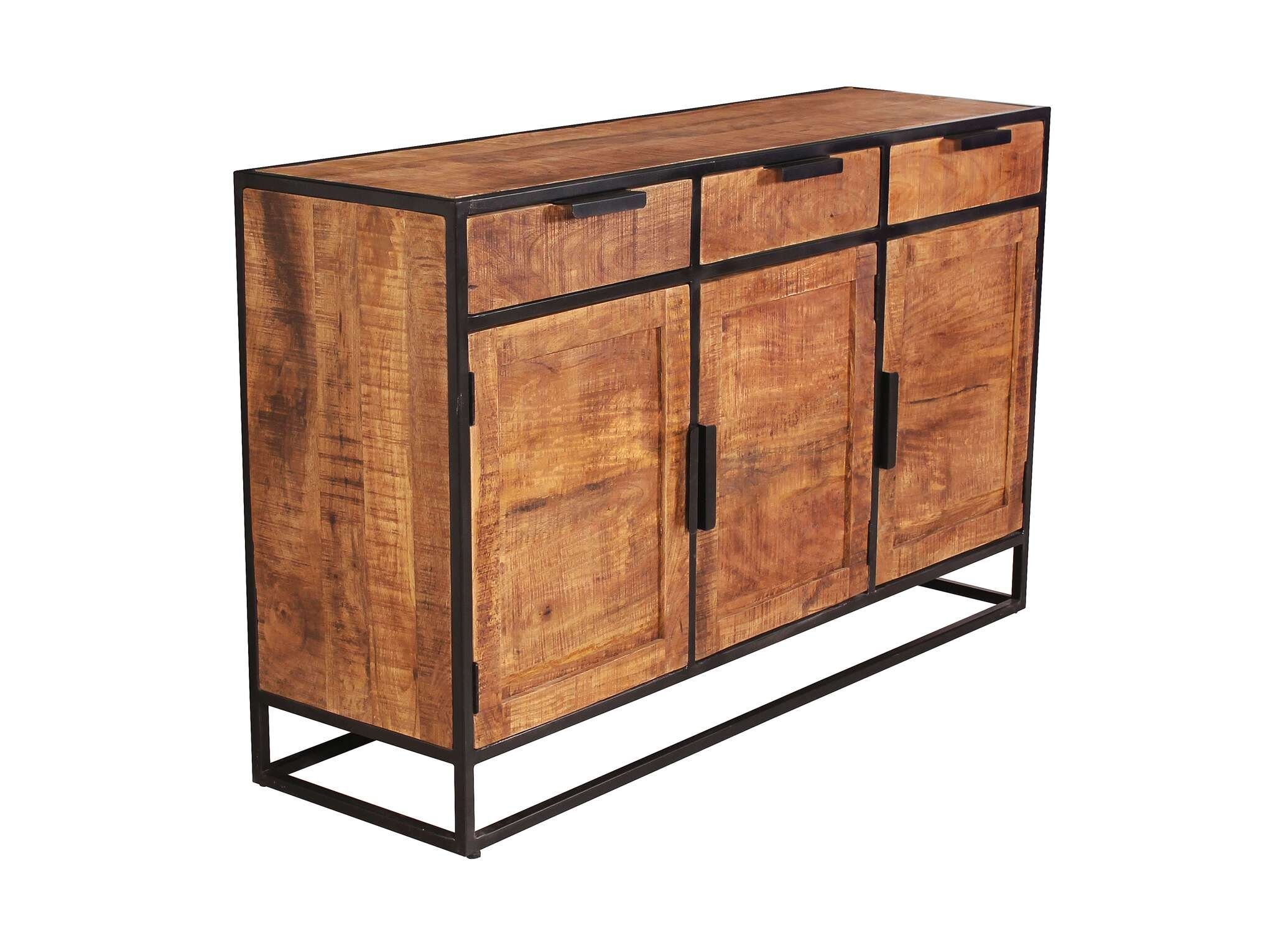 Struktur cm (aus Sideboard mit Gestell 40 natürlichem für Mangoholz TPFLiving schwarz, Laramie - cm, Holzkommode Metall - Kommode Produktlinie: Schlafzimmer Hochkommode - Tiefe: cm, 140 Wyoming massiv), Höhe: fühlbarer Breite: - - 90