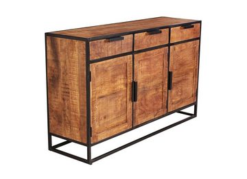 TPFLiving Sideboard Laramie - mit fühlbarer Struktur (aus natürlichem Mangoholz - Gestell Metall schwarz, Kommode für Schlafzimmer - Hochkommode - Holzkommode massiv), Produktlinie: Wyoming - Breite: 140 cm, Höhe: 90 cm, Tiefe: 40 cm