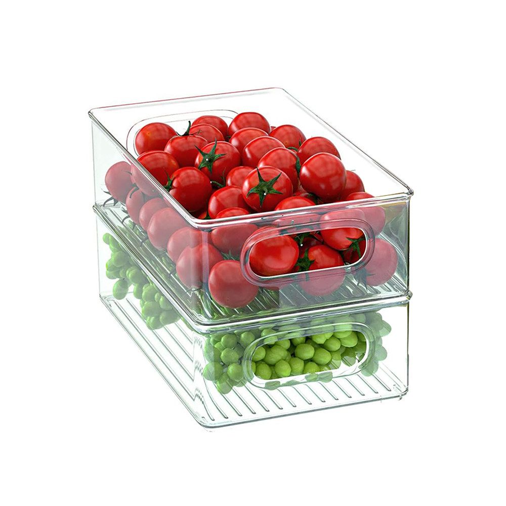 TUWENA Aufbewahrungsbox Kühlschrank Organizer Set mit Griff, Stapelbare Aufbewahrungsbox, Aufbewahrung Boxen für Küchen, Schränke, Gefrierschrank - BPA Frei