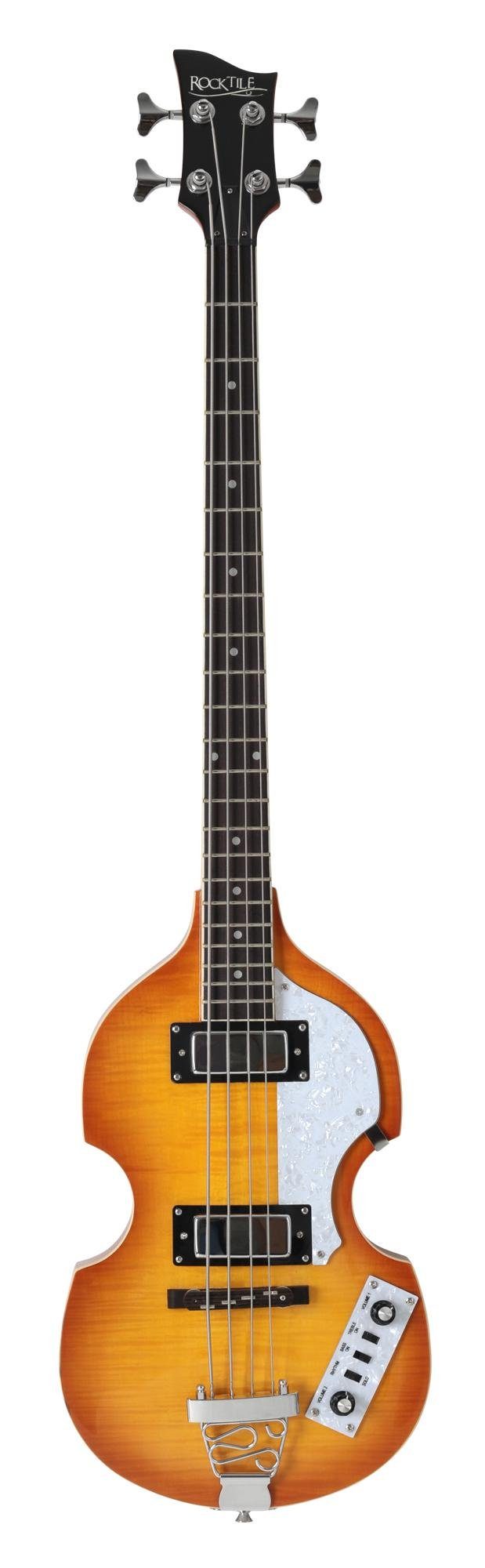 Rocktile E-Bass VB “Sir Paul” Vintage Beatbass, Violinbass-Design, inkl. Tasche & Gitarrenkabel, Bassgitarre - Hollowbody - 2 Humbucker