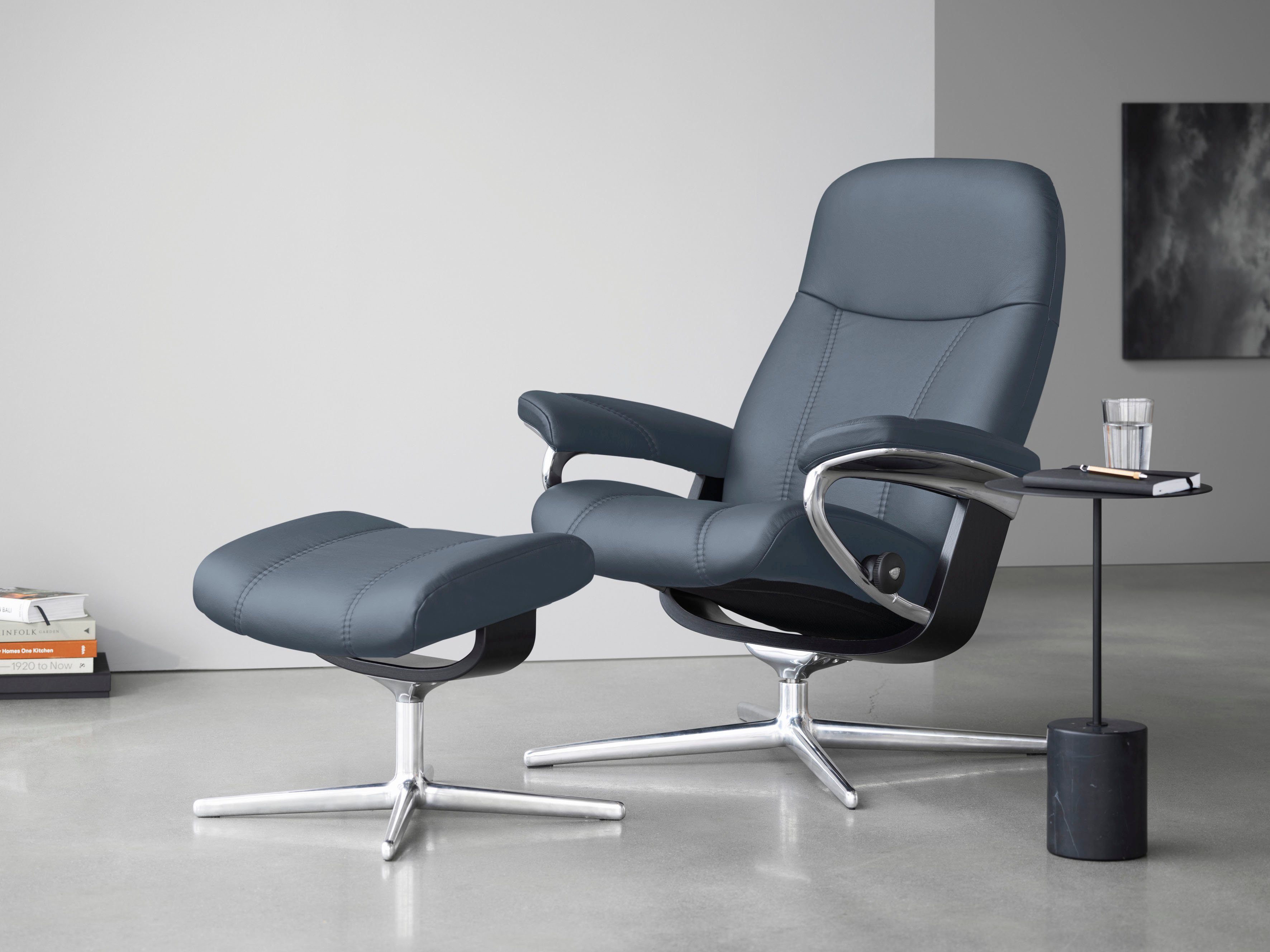 Stressless® Relaxsessel Consul (Set, Relaxsessel mit Hocker), mit Hocker, mit Cross Base, Größe S, M & L, Holzakzent Schwarz