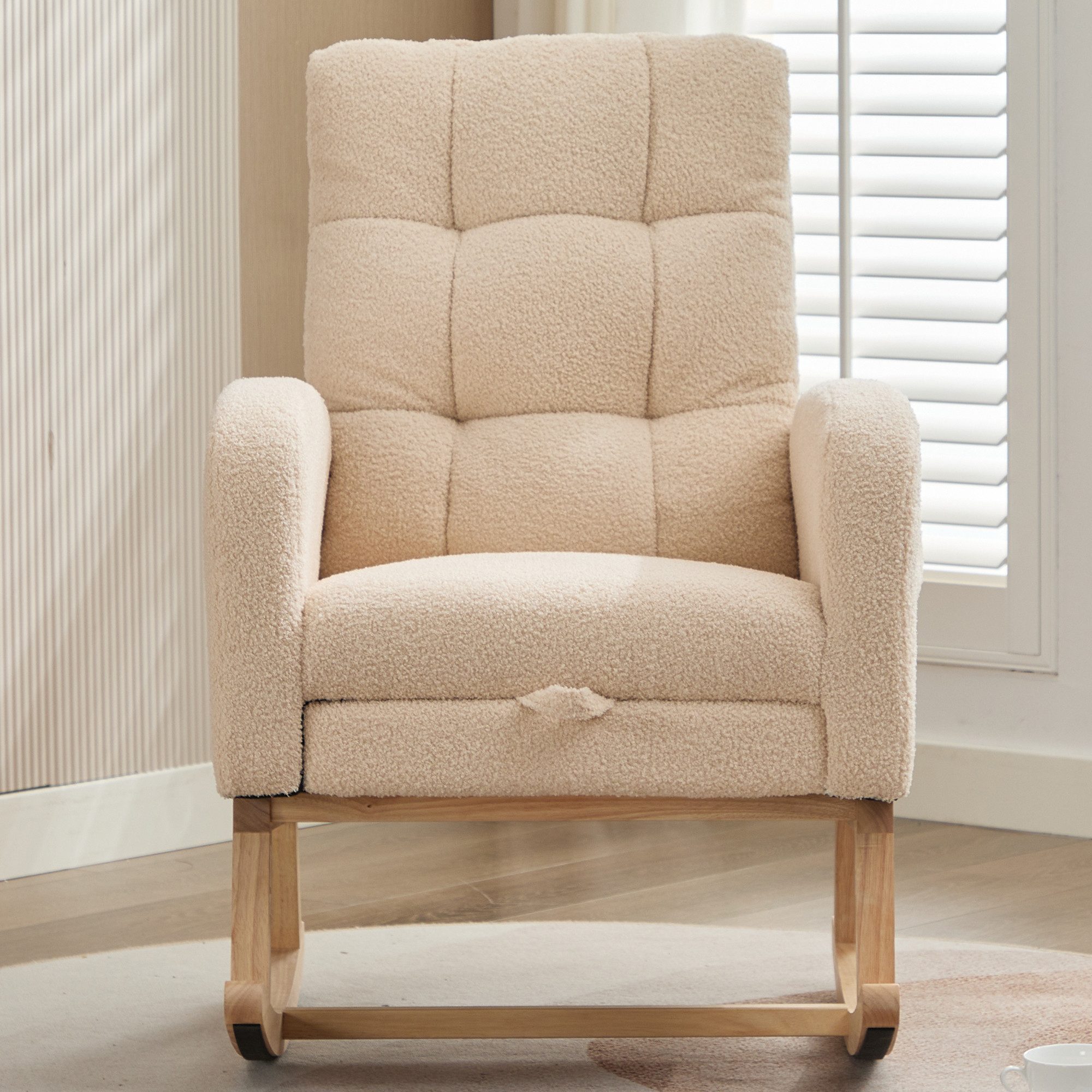 REDOM Schaukelstuhl Moderner Schaukelstuhl Beige mit Teddyfleece-Bezug (Relaxsessel, Wohnzimmersessel, Schlafzimmersessel, 1 St), Seitentasche, Ideal für Wohnzimmer, Büro oder Kinderzimmer