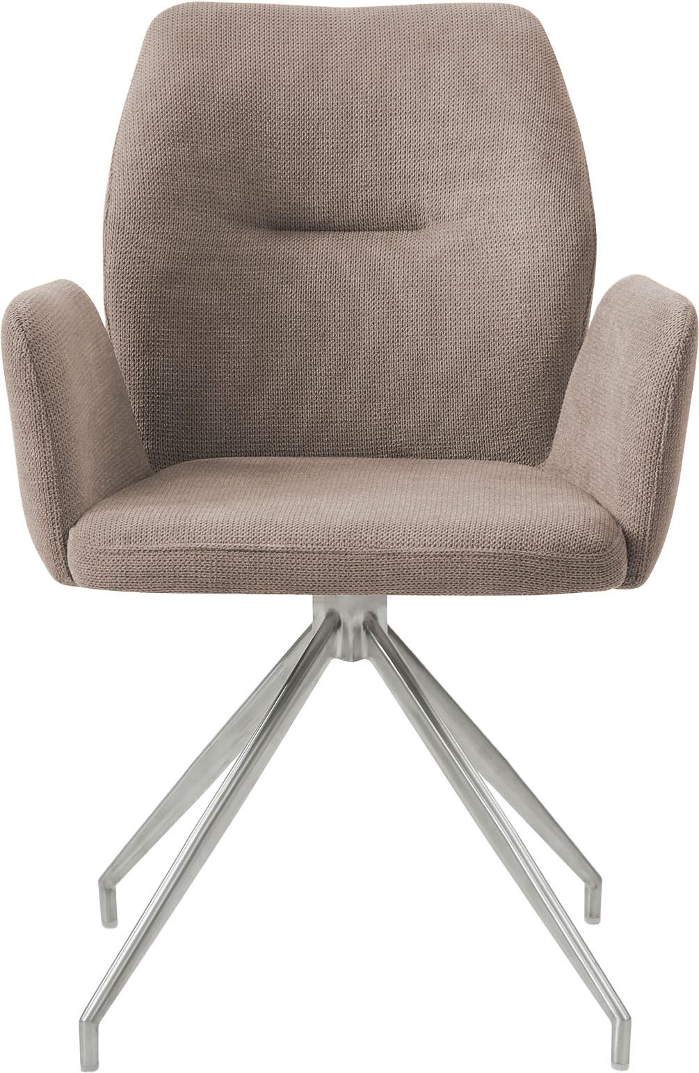 SalesFever Esszimmerstuhl Taormina Armlehnstuhl mit silbernem Edelstahlgestell (1 St), Esszimmersessel, 180° Drehfunktion, Gestell aus rostfreiem Edelstahl