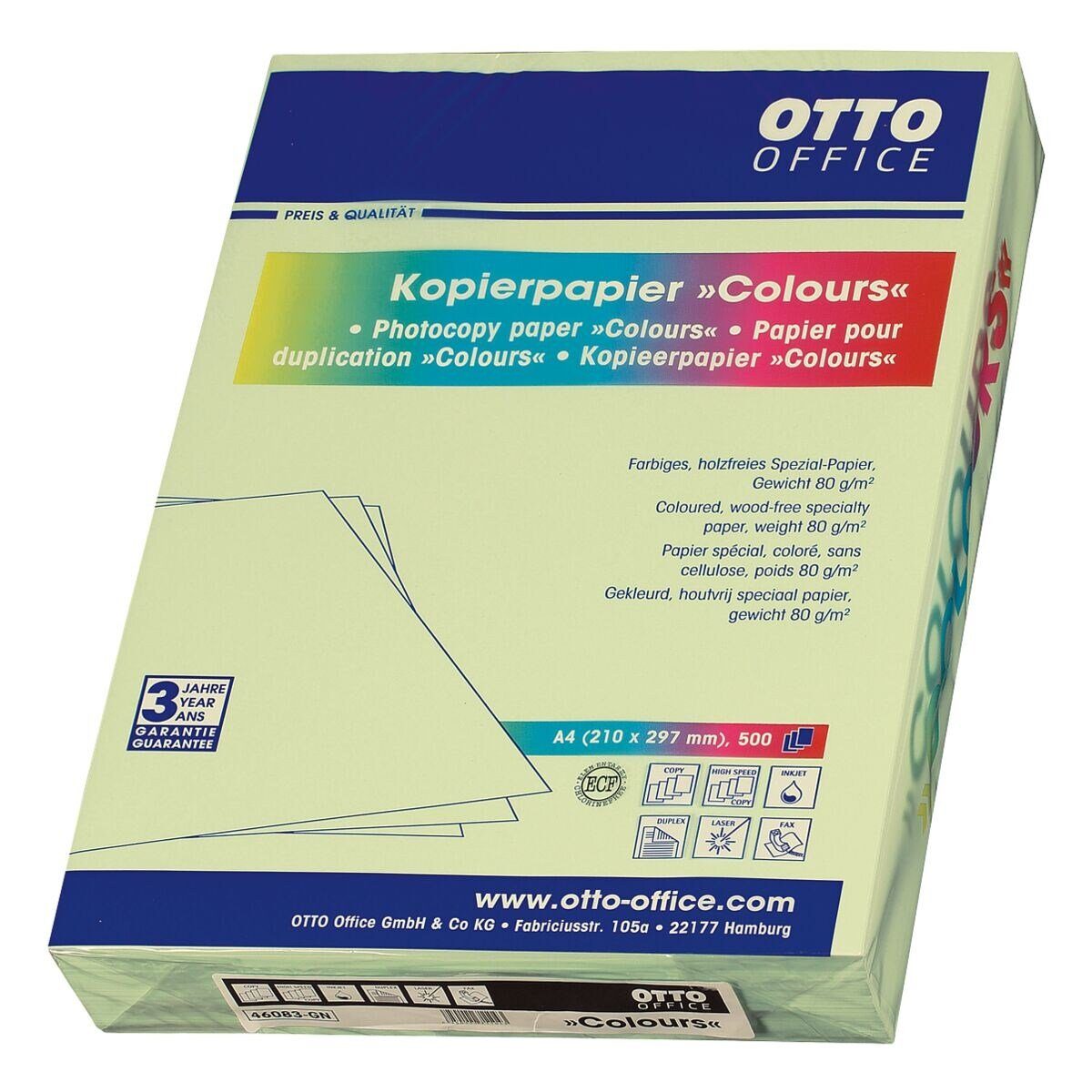 Otto Office Druckerpapier COLOURS, Pastellfarben, Format DIN A4, 80 g/m², 500 Blatt