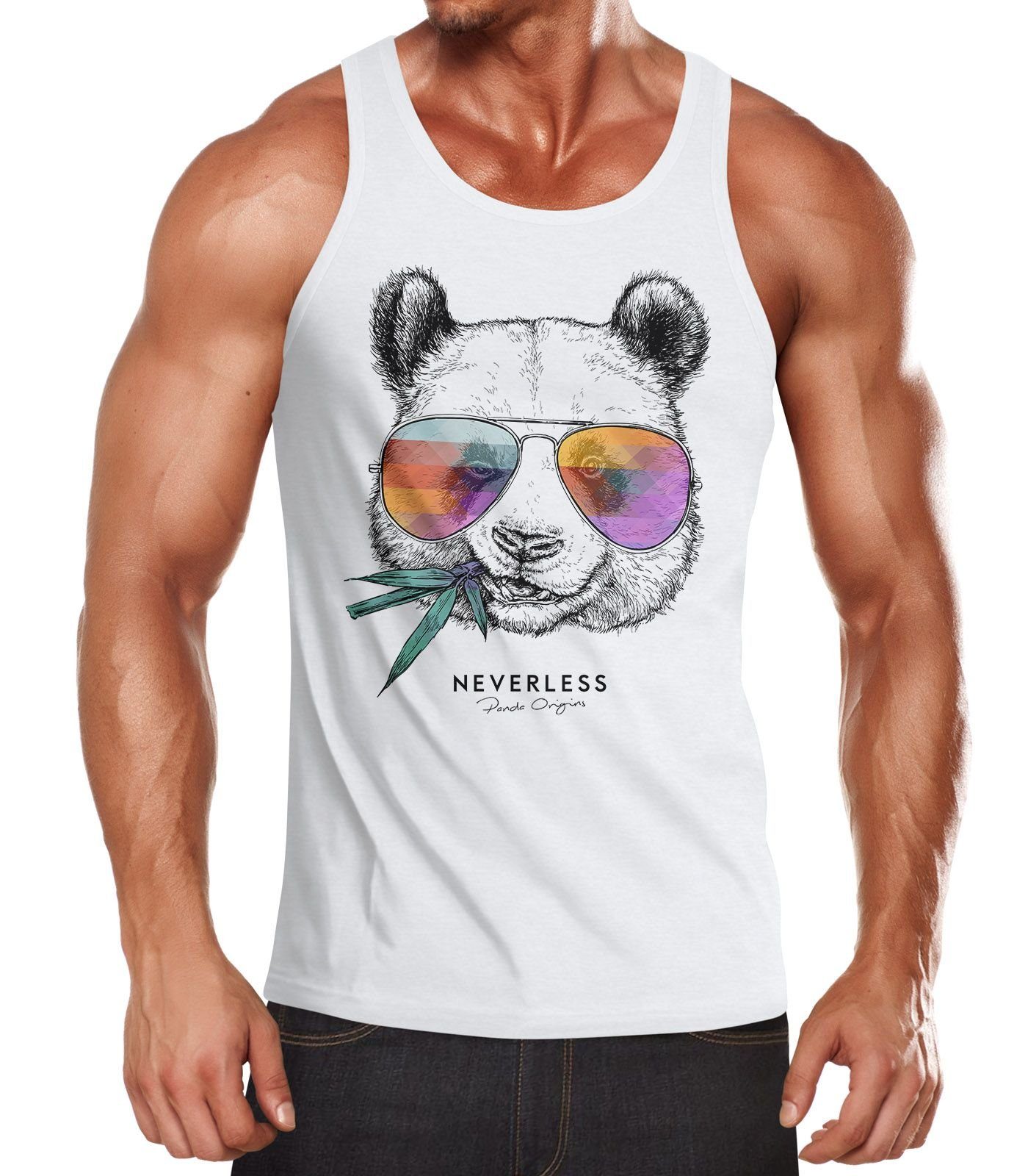 Neverless Tanktop Herren Tank-Top Panda Bär Aufdruck Tiermotiv mit Sonnenbrille Fashion Streetstyle Muskelshirt Muscle Shirt Neverless® mit Print