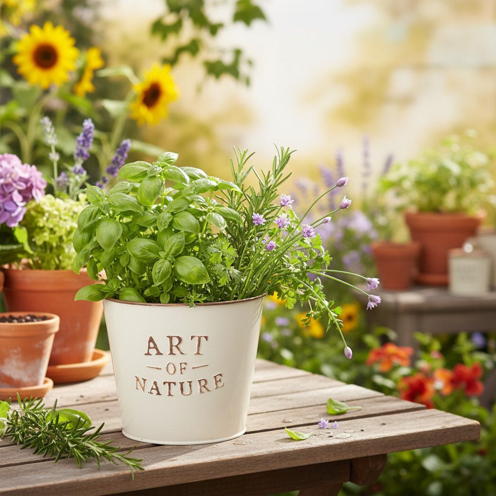 Florists Products Übertopf Metall Blumentopf nostalgisch mit Gravur für Deko und Kräuter