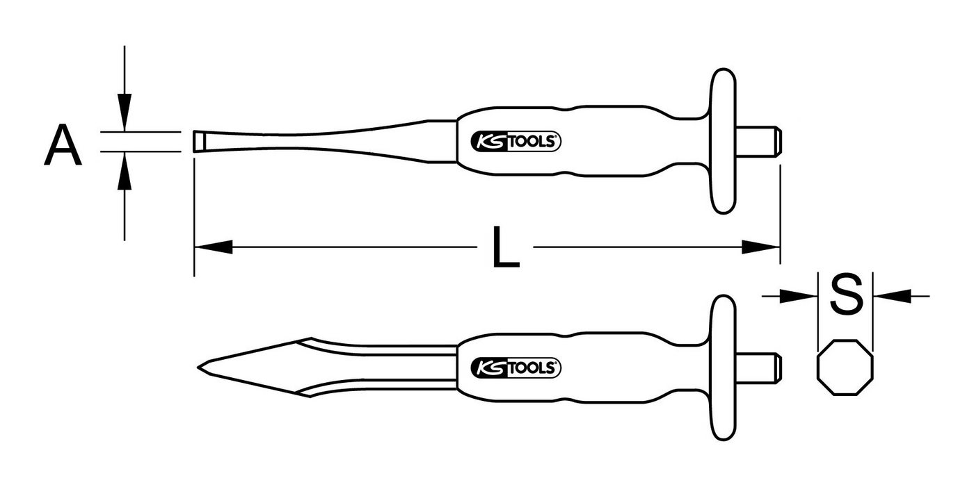 Thumbnail - KS Tools Flachmeißel, 190 in mm, Kreuzmeißel, 7 mm, 8-kant