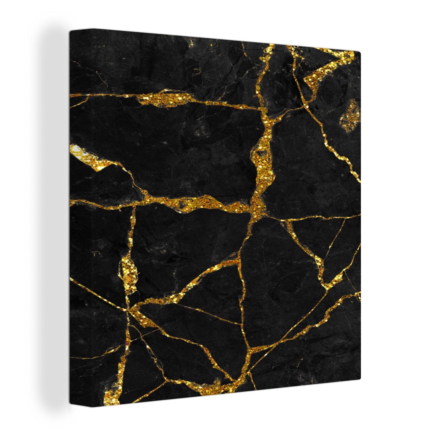 OneMillionCanvasses® Leinwandbild Marmor - Gold - Schwarz - Marmoroptik - Glitter, (1 St), Leinwand Bilder für Wohnzimmer Schlafzimmer bunt