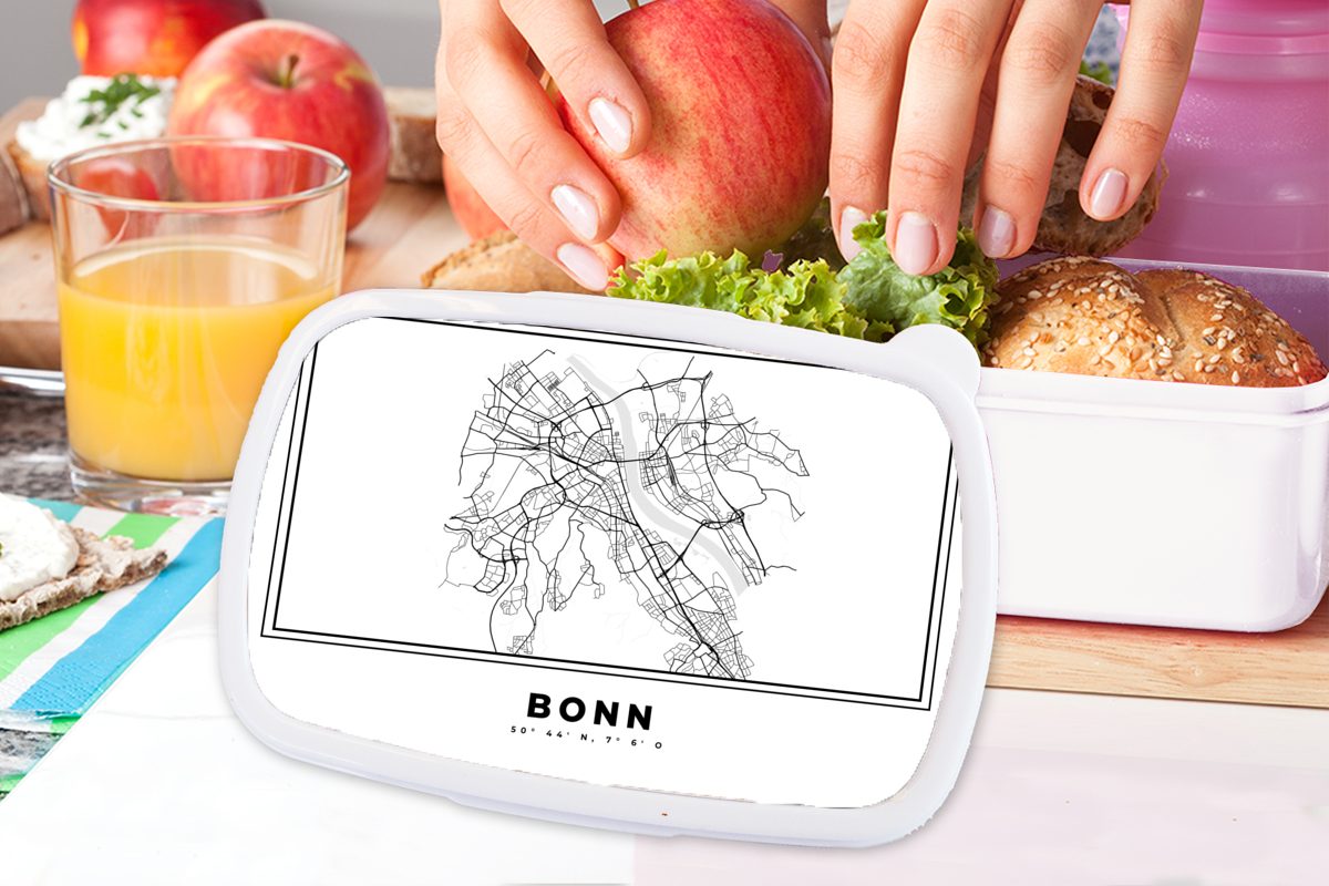 Schwarz und Kunststoff, Karte, Deutschland für Brotbox - Stadtplan Kinder - weiß Lunchbox und Mädchen - für Bonn - Jungs MuchoWow (2-tlg), und Erwachsene, Brotdose,