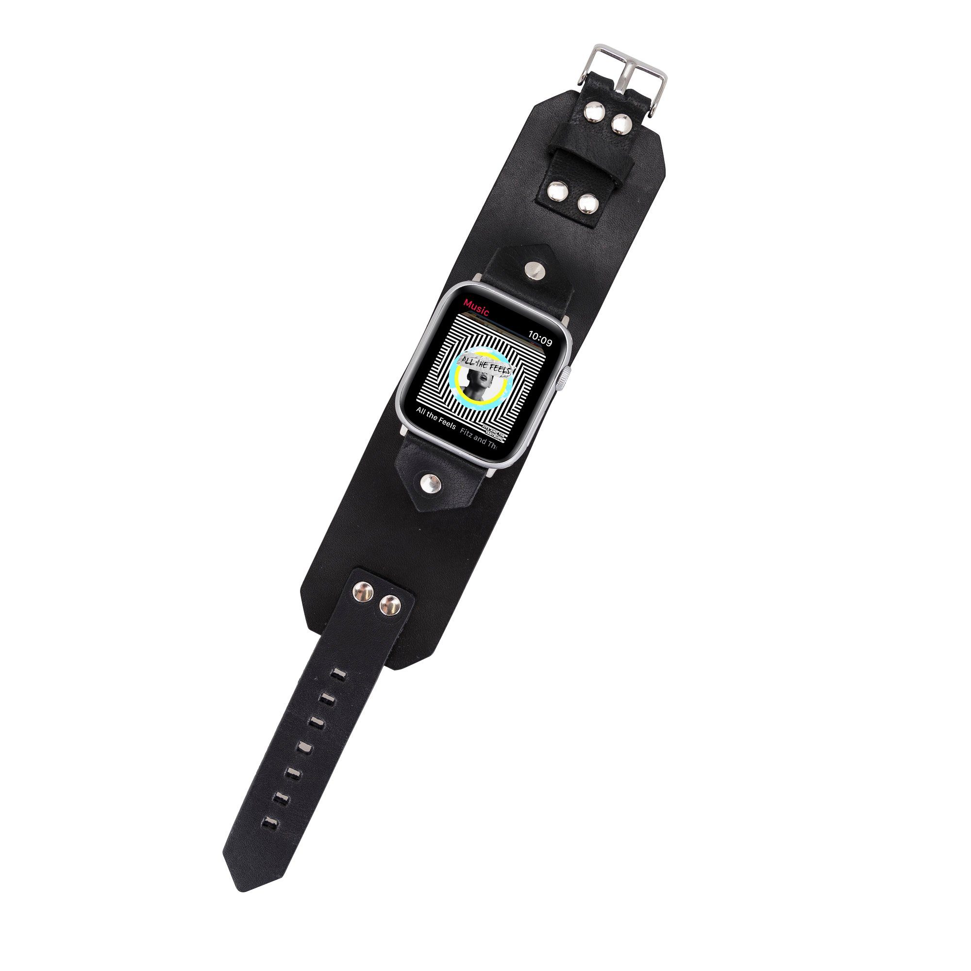 Burkley Smartwatch-Armband Vintage Büffel-Leder Schwarz 42/44/45mm Cuff mit Apple Armband, in Watch kompatibel Apple 1-8 für Watch Series