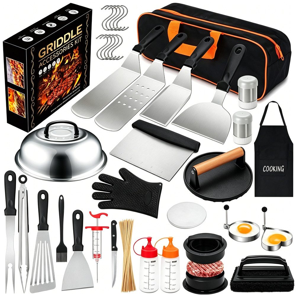 AFKSMILE Grillbesteck-Set 237 Stück Grillspachtel Set aus Edelstahl-Teppanyaki Grillschaufel Set, (237 tlg), Burgerpress, Burgerglocke, Grill Set für Indoor und Outdoor Küche