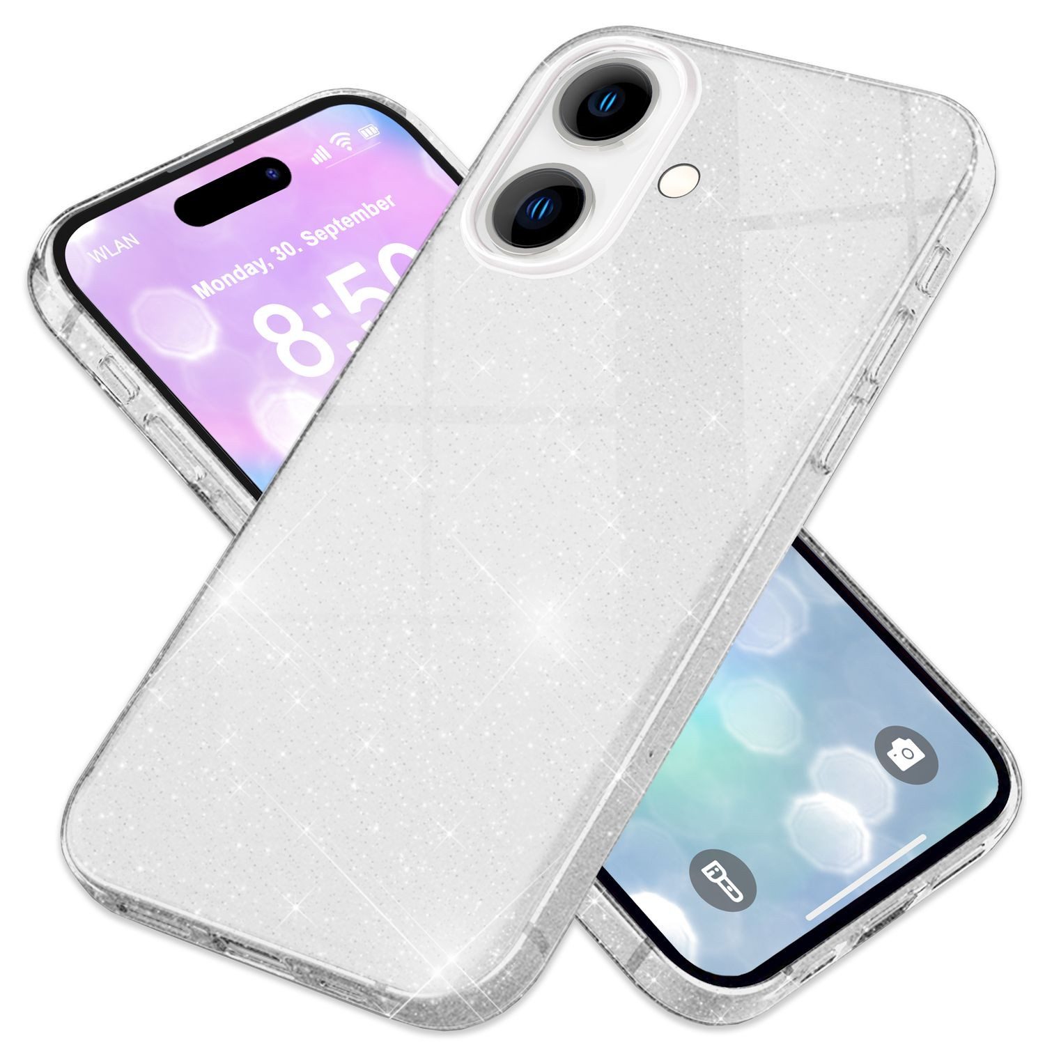 Nalia Smartphone-Hülle Apple iPhone 16 Plus, Glitzer Silikon Hülle / Verstärktes Glitter Cover / Glänzendes Case