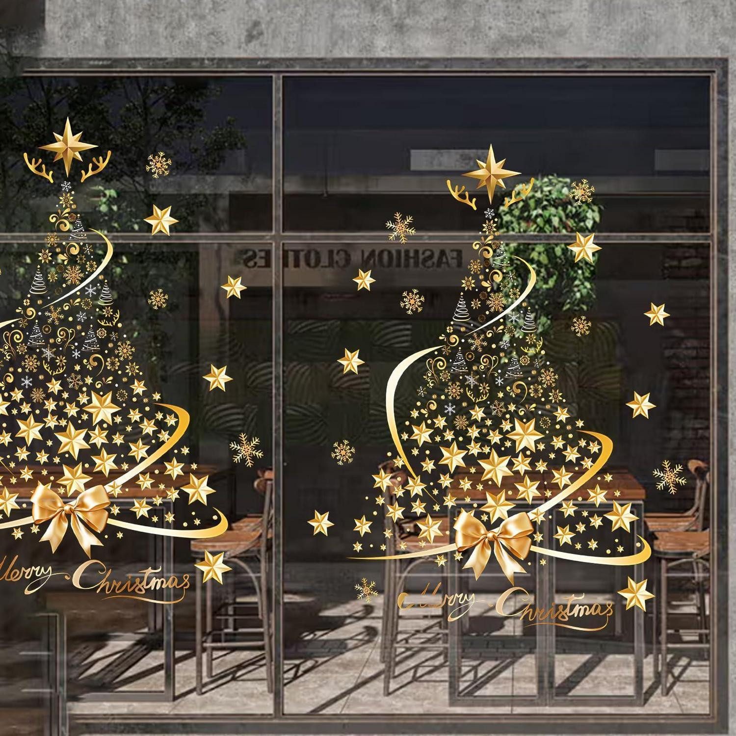 LuxusKollektion Fensterbild Fensterbilder Weihnachten 2er Set 48x41cm Gold Tannenbaum