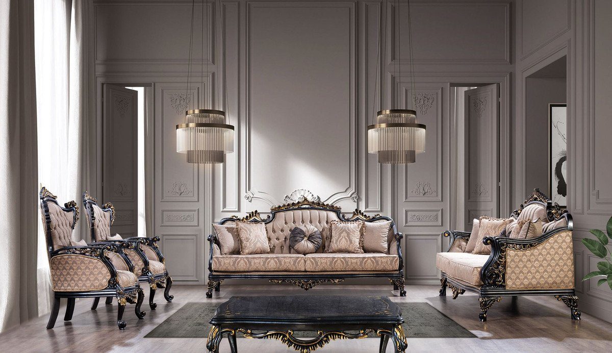 Möbel im Casa Möbel Couchtisch Luxus Couchtisch Barock - Casa / & Handgefertigter Gold Möbel Luxus - Wohnzimmertisch Wohnzimmer Barockstil Barock Blau Edel Padrino - Prunkvoll Barockstil - Barockstil Padrino -