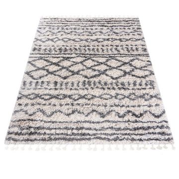 Hochflor-Teppich Hochflor Shaggy Teppich für Wohnzimmer - Höhe 35 mm Fransen Creme Grau, Mazovia, 60 x 100 cm, Pflegeleicht, Boho - look, Langflor, Rechteckig, Weich