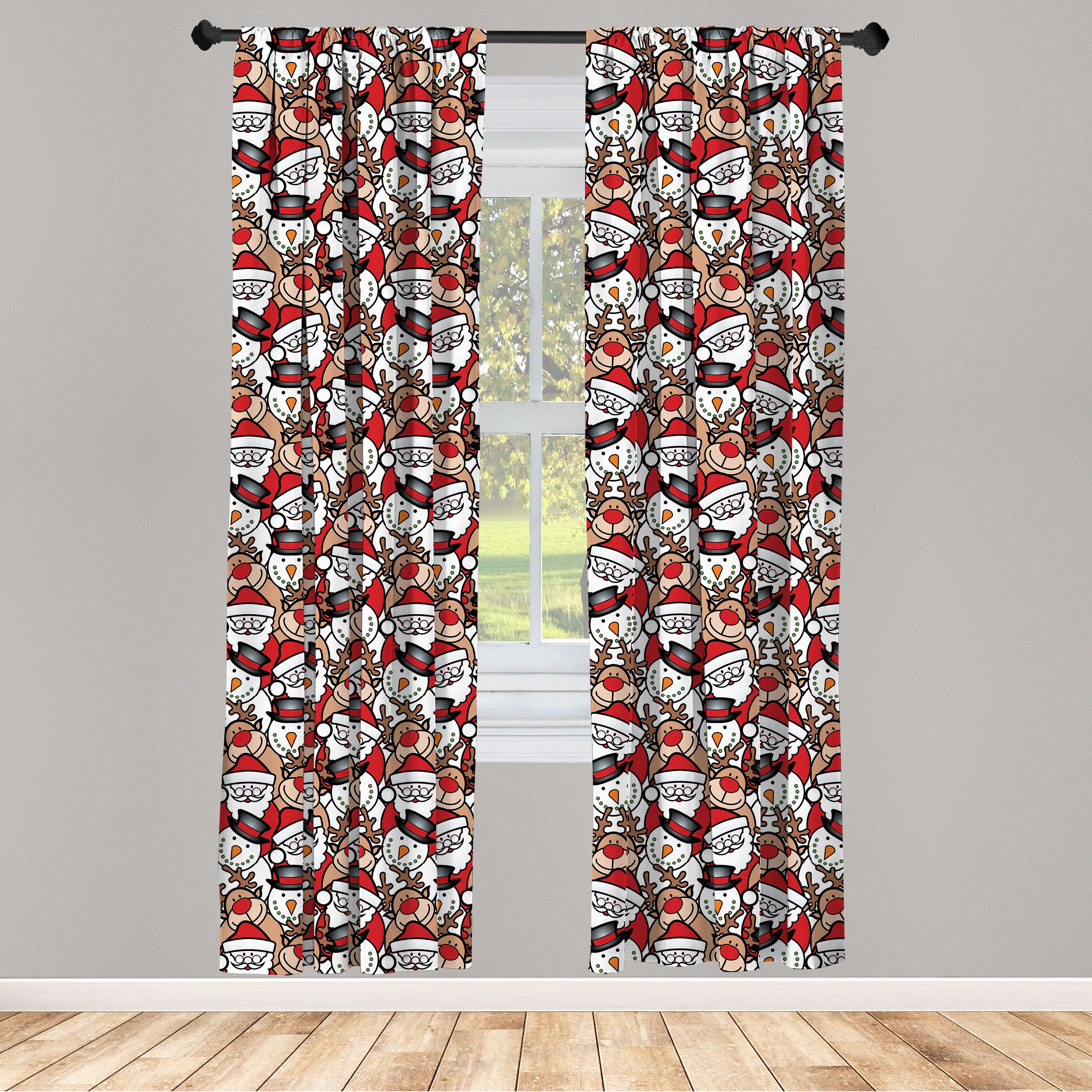 Gardine Vorhang für Wohnzimmer Schlafzimmer Dekor, Abakuhaus, Microfaser, Weihnachten Schneemann-Ren-Kinder