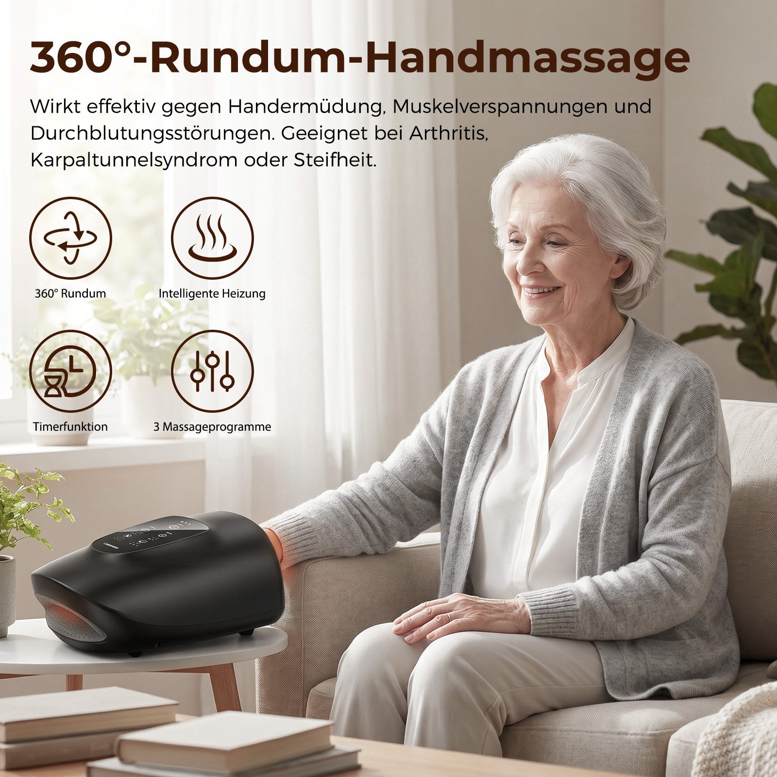 AKKEE Massagegerät Elektrisches Handmassagegerät Mit 3 Heizstufen und 3 Modi, 5 Presse Ebenen